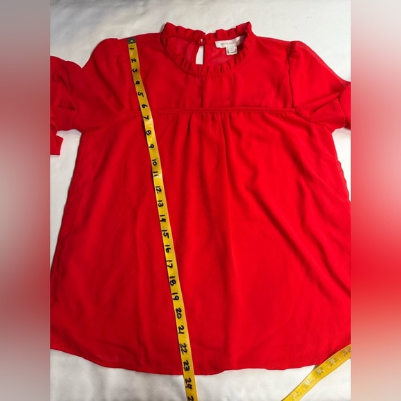 MONTEAU Cherry red sheer ruffle sleeve top size S. - Picture 13 of 13